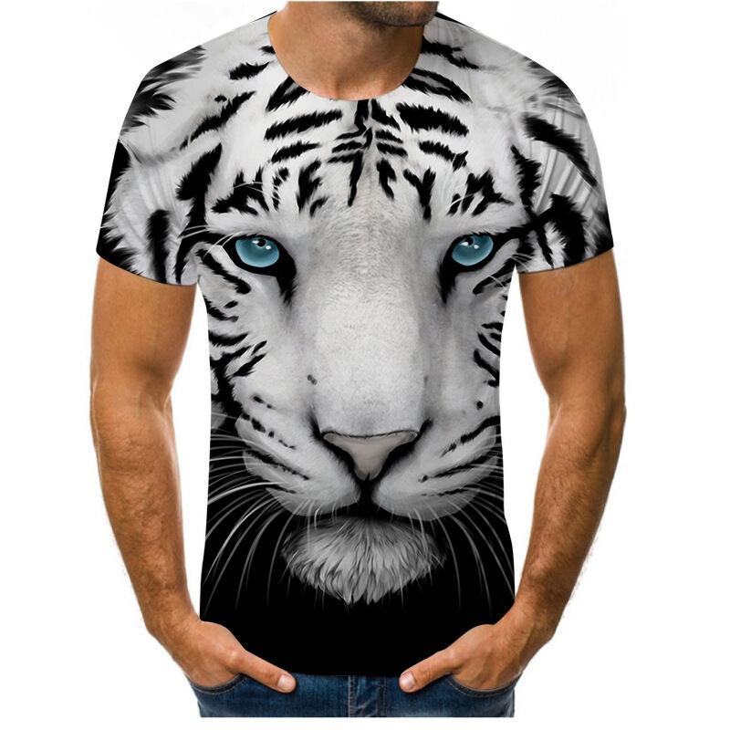 Summer New Style 3D Digital Print round Neck Short Sleeve T-Shirt Lion Tiger Pattern Men's Casual Top Quality Polyester V-Neck