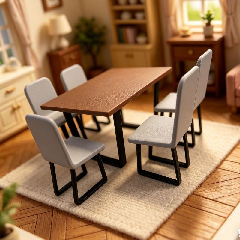Miniature Dining Table And Chair Set 1/12 Dollhouse Mini Table Chair Furniture Model Dollhouse Home Scene Decor Pretend Play Toy