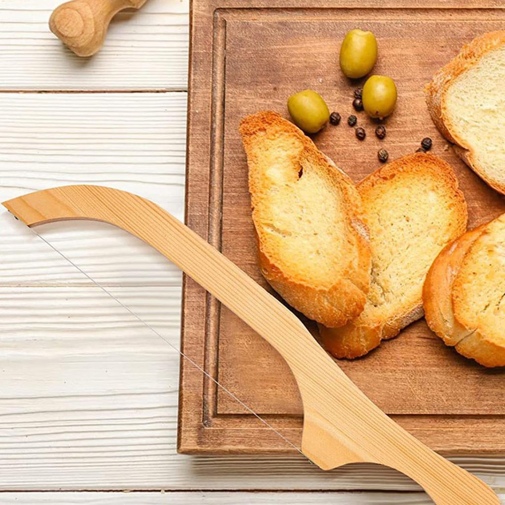 Holz Brotmesser Säge 40cm zum Baguette Schneiden mit Wellenschliff Klinge Ergonomischer Griff für Küche Obst- und Gurkenschneiden