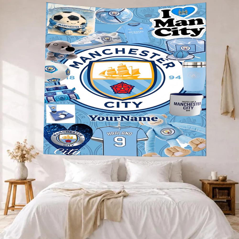 Manchester City Custom Your Name Wall Decor Tapestry Art For Pet Memorial Birthdaywedding Party Backdrop Family Gift