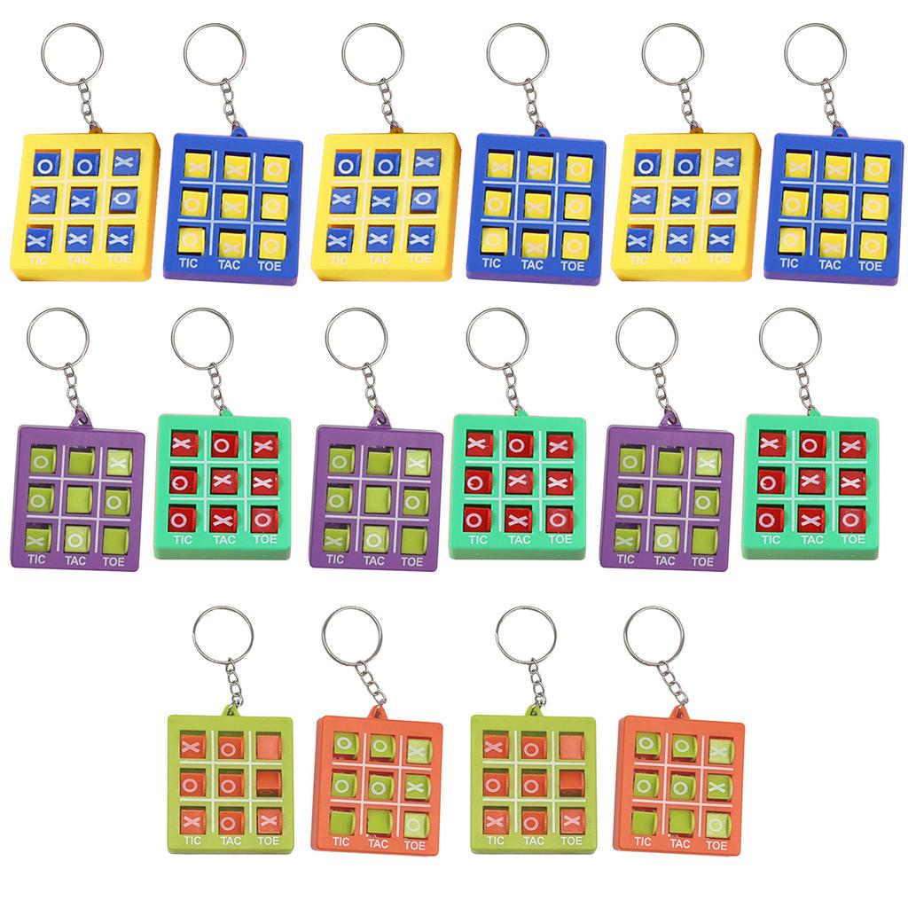 Pack of 16 Plastic Keyring Pendant Tic Tacs Toe Charm Keychain Colorful Key Chain Party Favors for Kids Backpacks