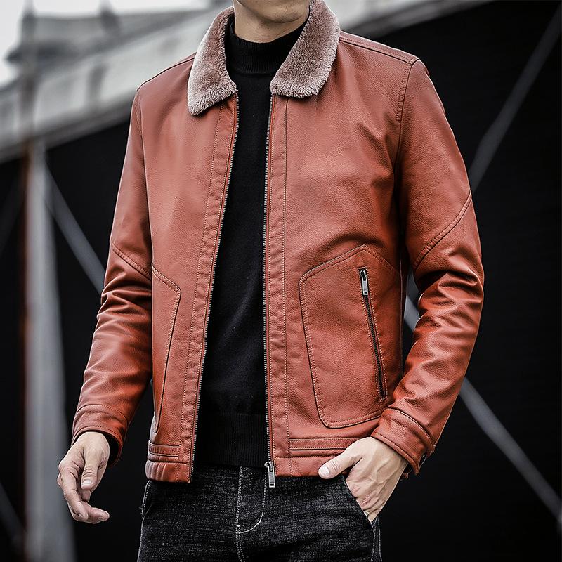 Winter-Lederjacke für Herren, neues Revers für mittlere und ältere Menschen, mit Plüschfell und Fell, integriert mit fetter, übergroßer Herren-PU-Lederjacke
