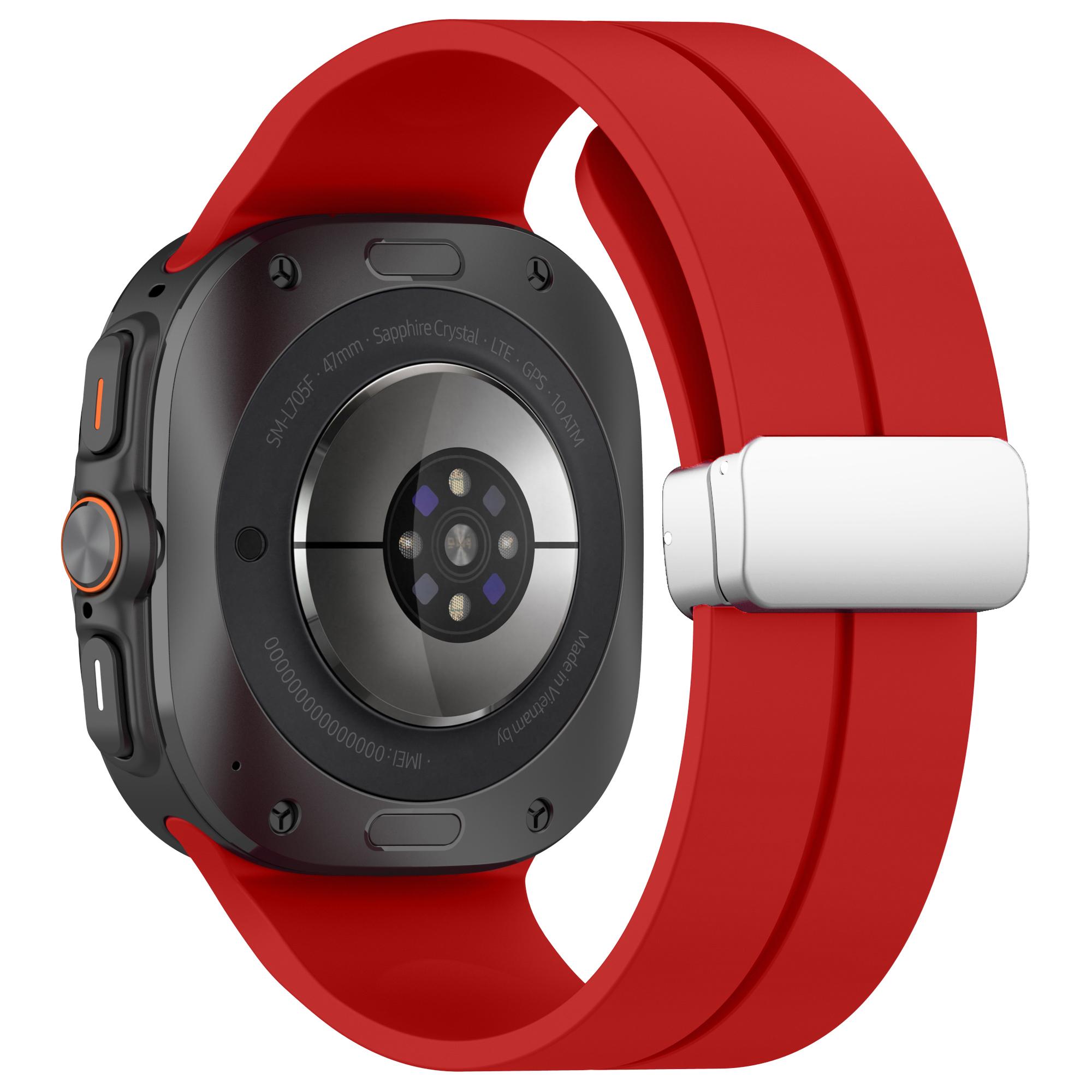 

For Samsung Galaxy Watch Ultra 47mm Silicone Smartwatch Band Wrist Strap with Silver Magnetic Folding Buckle Red