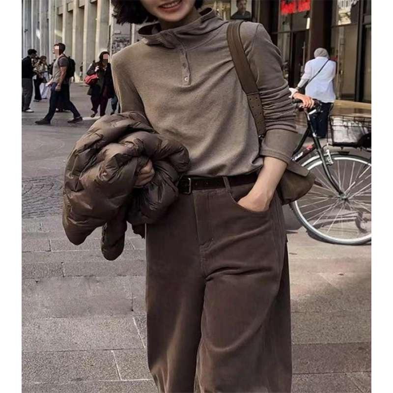 Women s Plus Size Hooded Long Sleeve T-Shirt: 2025 Autumn Korean Style, Versatile, Slimming, Warm Top XL