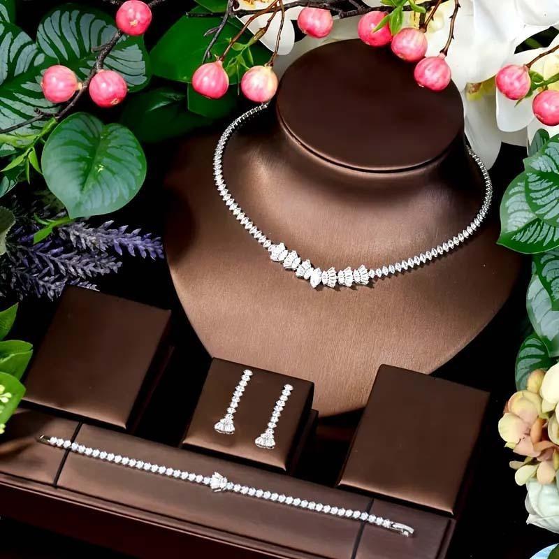 Simple Temperament Zircon Ring Bracelet Necklace Set Personalized Ins Women'S Hollow Wedding Jewelry