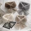 Winter Warm Solid Color Winter Neck Warmer Thicken Faux Rabbit Fur Plush Scarf Neck Warmer Cross Collar Scarf Cold Weather