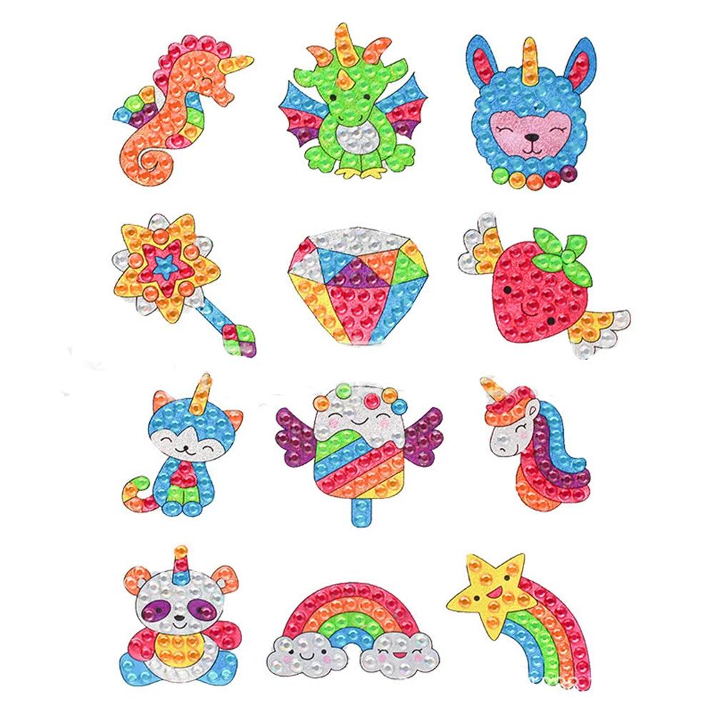 Children's Large Gemstone Diamond Painting Sticker Kit 12 Easy-to-Place Artistic Animated Animal Diamond Painting Stickers Numbe