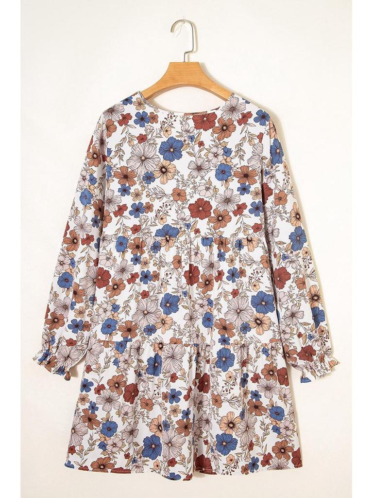 Floral Print Long Sleeve Round Neck Pullover Dress for Women - Autumn/Winter Fashion