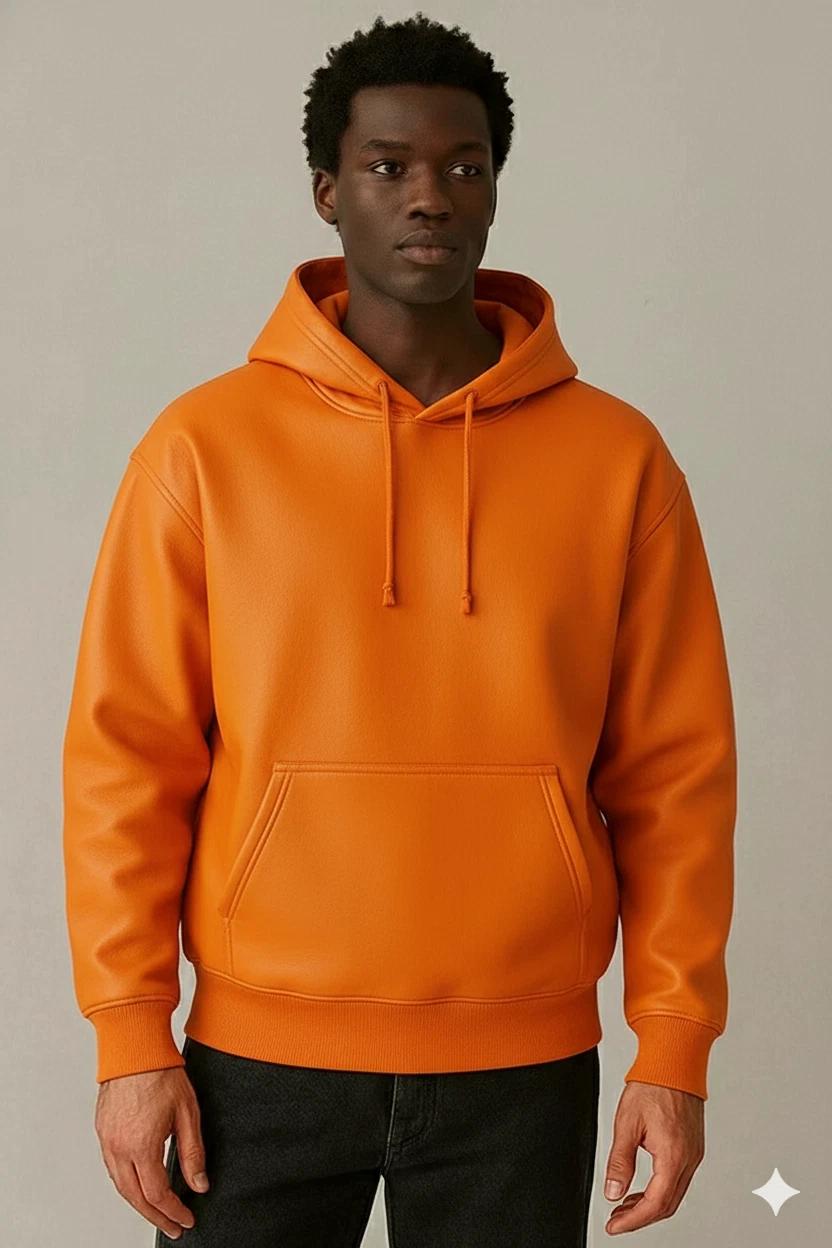 Мужская классическая худи-куртка из натуральной овечьей кожи, оранжевая, ручной работы, для вечеринок, байкеров S