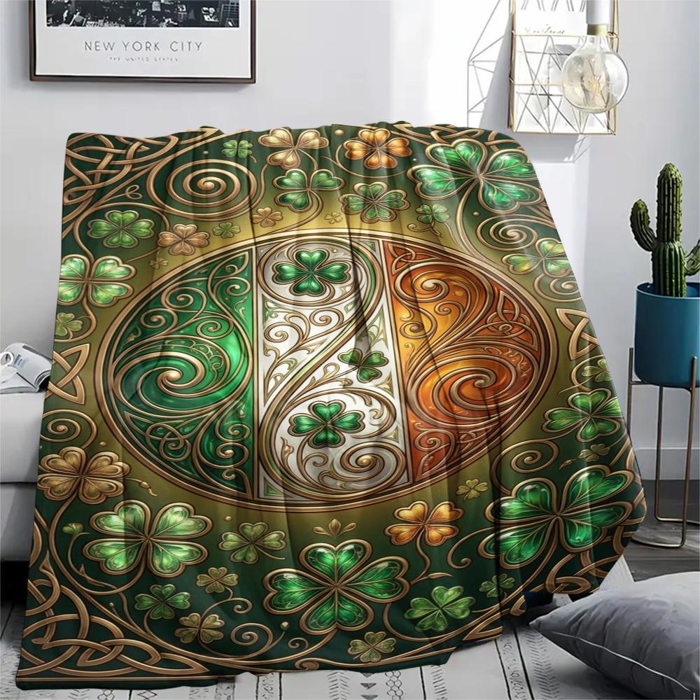 1Pc St.Patrick's Day Print Flannel Blanket, High quality Comfortable for All Seasons, Home Decor, Warmth and Comfort, Perfect for Christmas Gifts W69