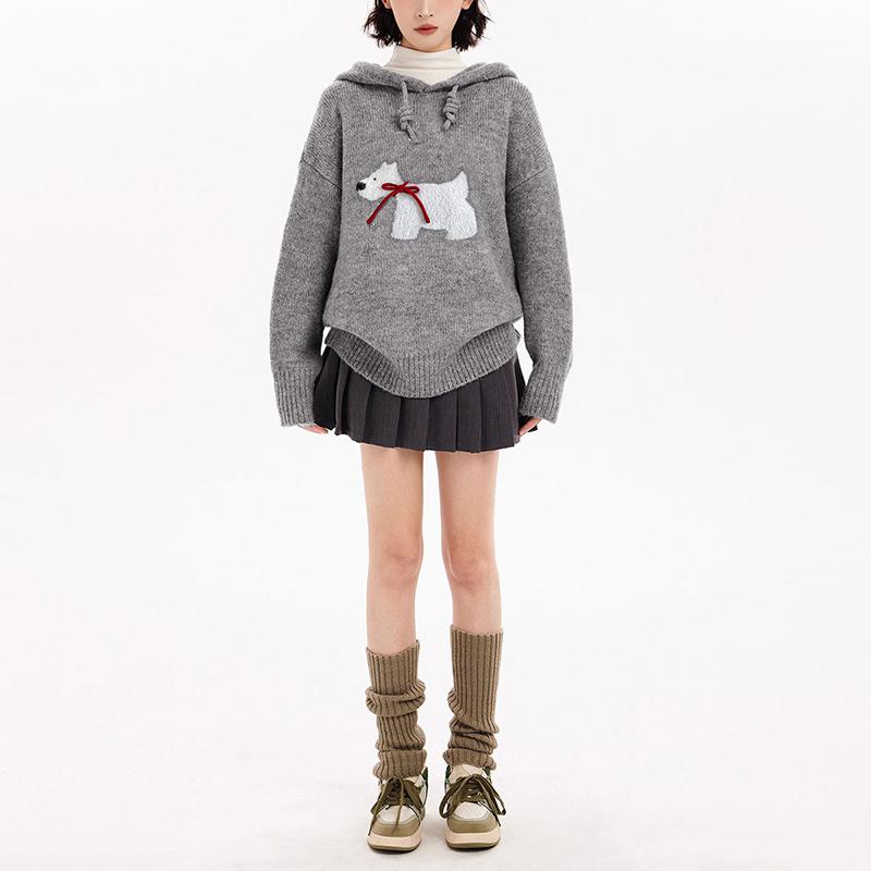 Sweater for Women Autumn Winter Thickened Pullover Warm Knitted Hooded Long Sleeve Jumper Oversize Sweater Tops