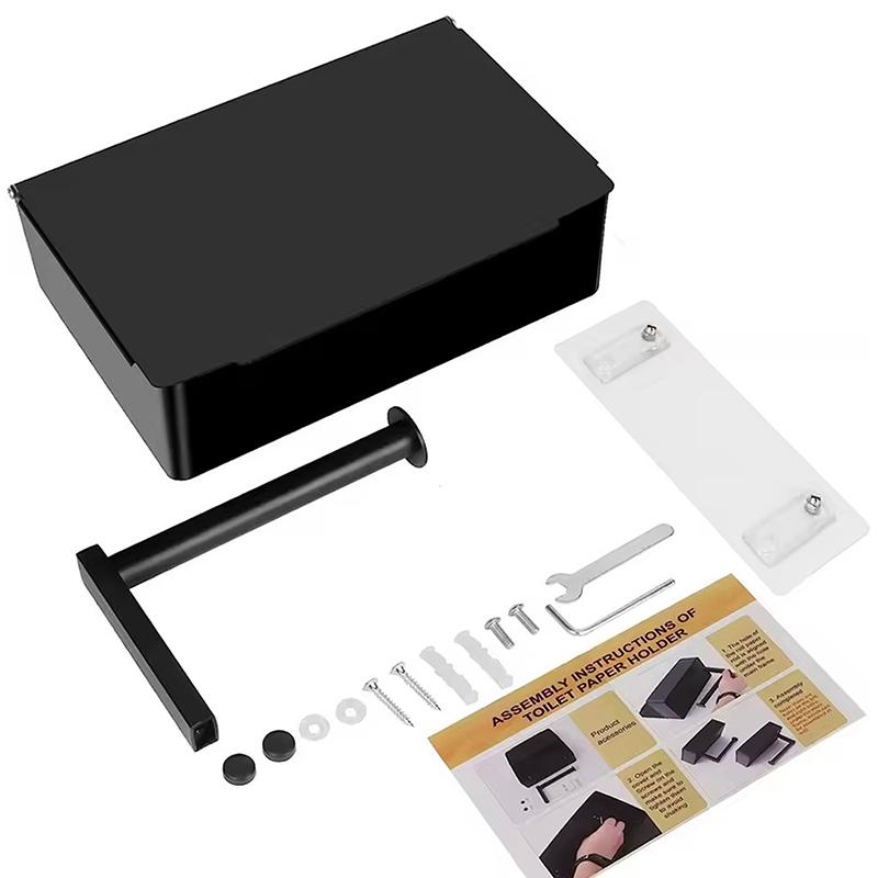 

Wall Mounted Toilet Paper Holder With Shelf And Storage Box Multi-Function Wipes Dispenser Fits For Bathroom Wipe Storage чёрный