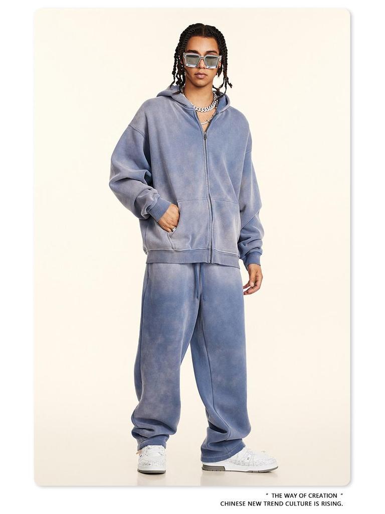 BE Winter 2025 Men's American Trend Plus Velvet Hooded Sweatshirt & Straight Casual Pants Two-Piece Set