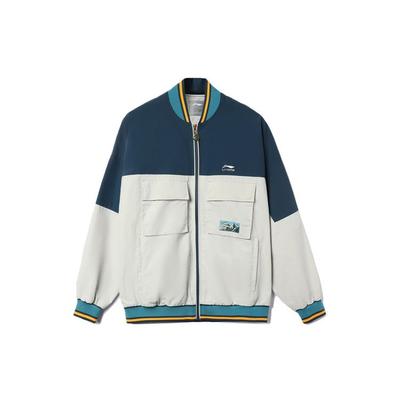 Li Ning Sports Trend Series Water-Resistant Loose Color-Block Jacket Autumn Unisex Jacket Deep-Water-Duck-Blue Antarctic-Gray AJDR383-3