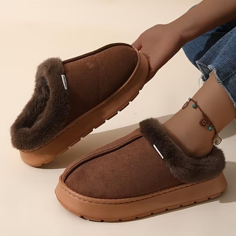 Women'S Winter Plush Slippers - Thick Warm Indoor House Shoes with Soft EVA Sole, Non-Slip Cushioned Insole - Cozy Slip-On House Shoes
