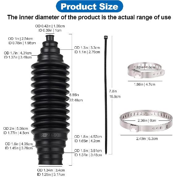Toolwiz Inner Tie Rod Boot Kit, 2PCS Universal Adjustable Car Tie Rod Boot With Bellow Cable Ties And Clamps, Dustproof Silicone Rack And Pinion Boot