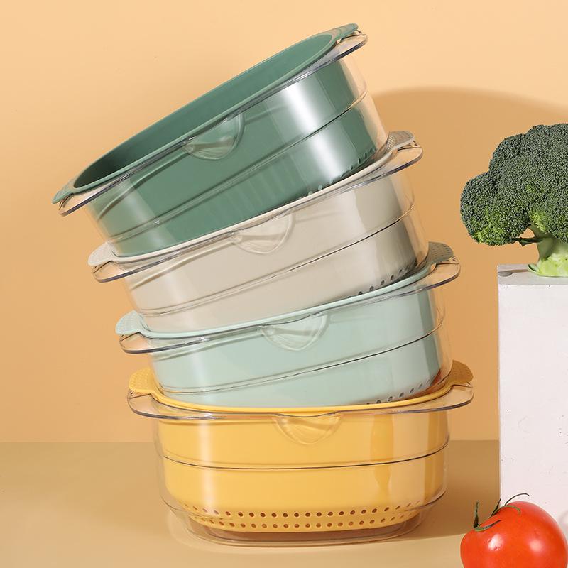 Transparent PET Plastic Multi-purpose Draining Basket - Drop-Resistant, Dustproof, Ideal for Vegetables & Fruits