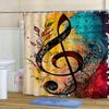 Modern Abstract Music Note Shower Curtain - Polyester, Vibrant Artistic Design, Musical Notes & Leaves, Easy Care,Includes Hooks