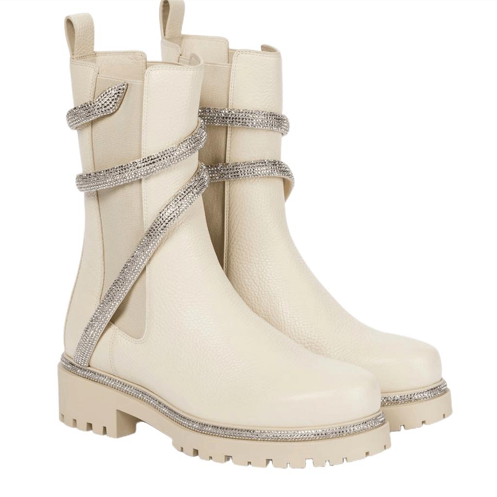 Fashion Snake Shaped Winding Tape Rhinestone Short Boots Leisure Motorcycle Thick Sole Knight Boots Diamond Winter Smoke Pipe Boots