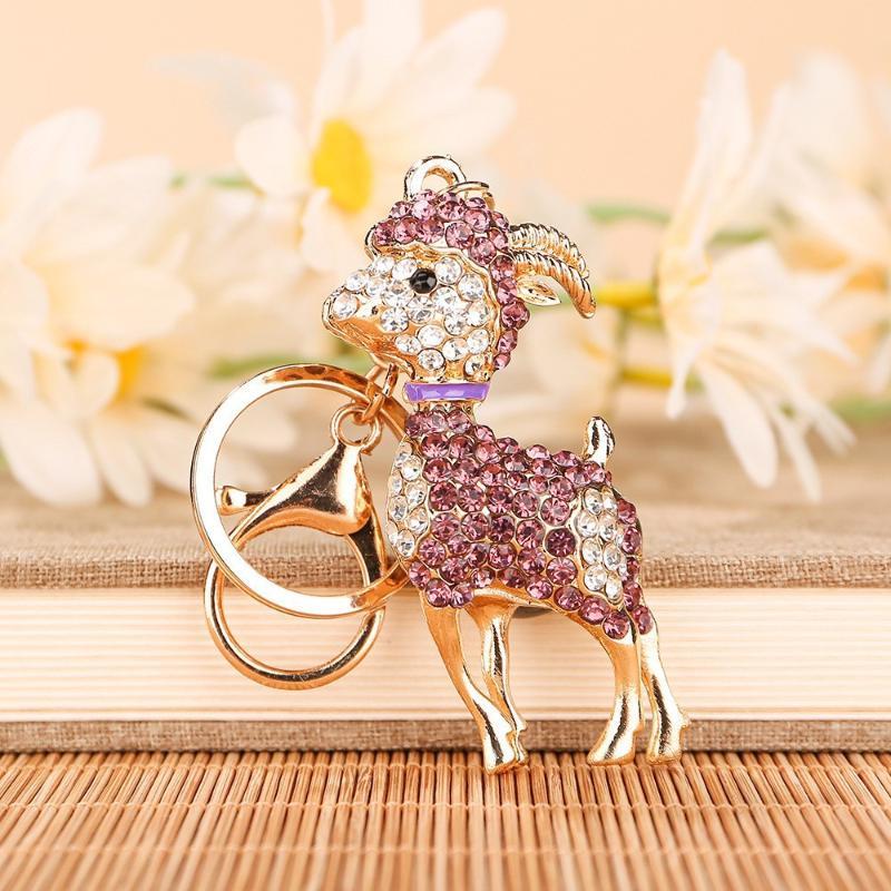 Zodiac Goat Rhinestone Keychain Shiny Bling Rhinestone 1Pcs Alloy Key Ring for Graduation Gift Backpack Pendant
