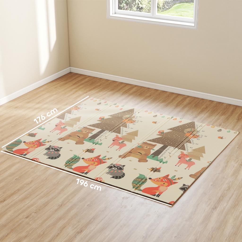 Baby Play Mat, Double Sideded Foldable Kids Crawling Mat, Reversible & Waterproof, Forest Theme