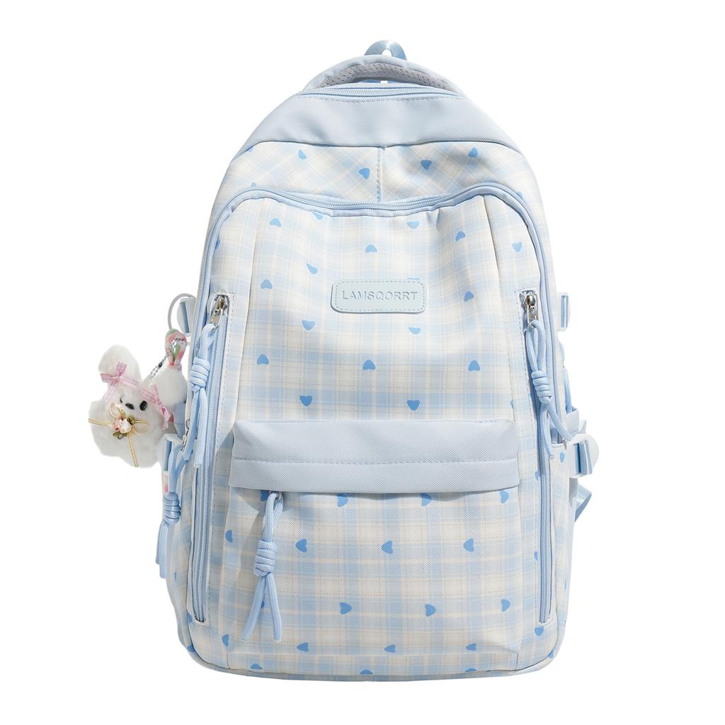 Schoolbag new high-value Japanese ins fresh and sweet plaid contrasting color splicing backpack junior high school students lightweight backpack