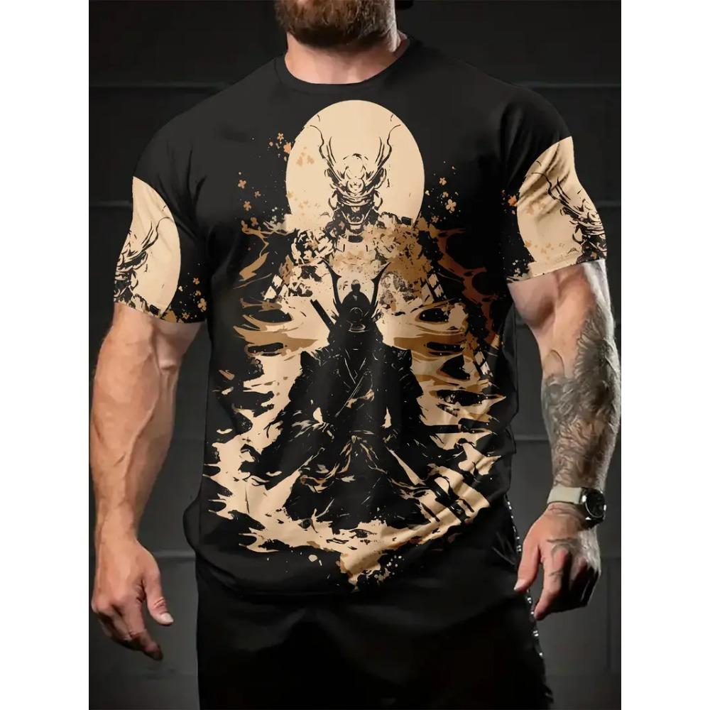 Harajuku Samurai T-Shirt For Men 2025 New Fashion Casual Men's T Shirt Short Sleeve Summer Anime Japanese 3d Printed Y2k Tops