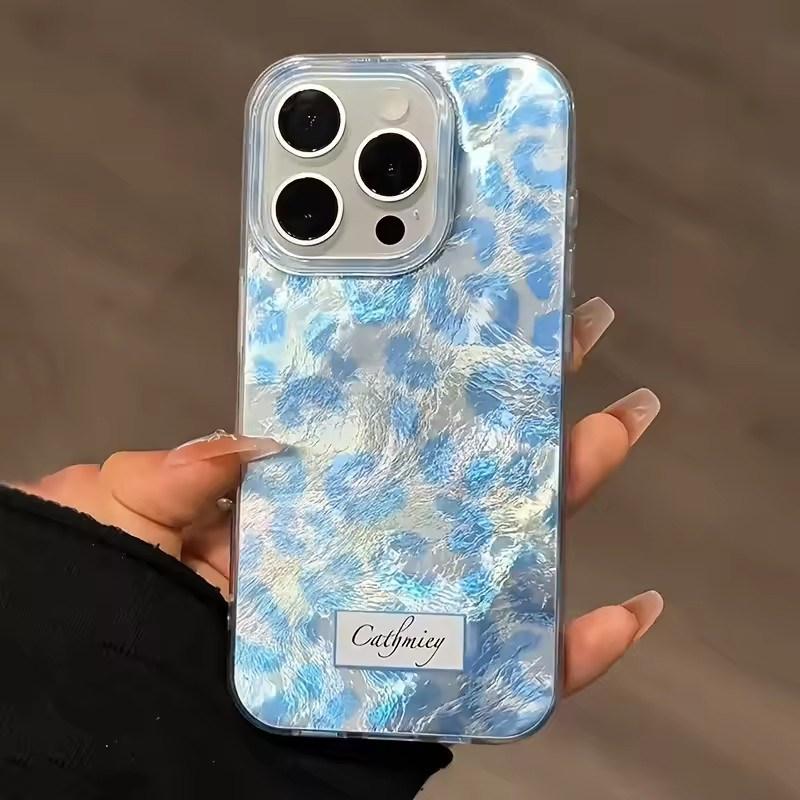Capa de Celular Macia Estampa de Leopardo Azul Moda Simples Para iPhone 17 Capas Air iPhone 16 15 14 13 12 Mini 11 Pro Max Plus X XR 7/8 SE Capa