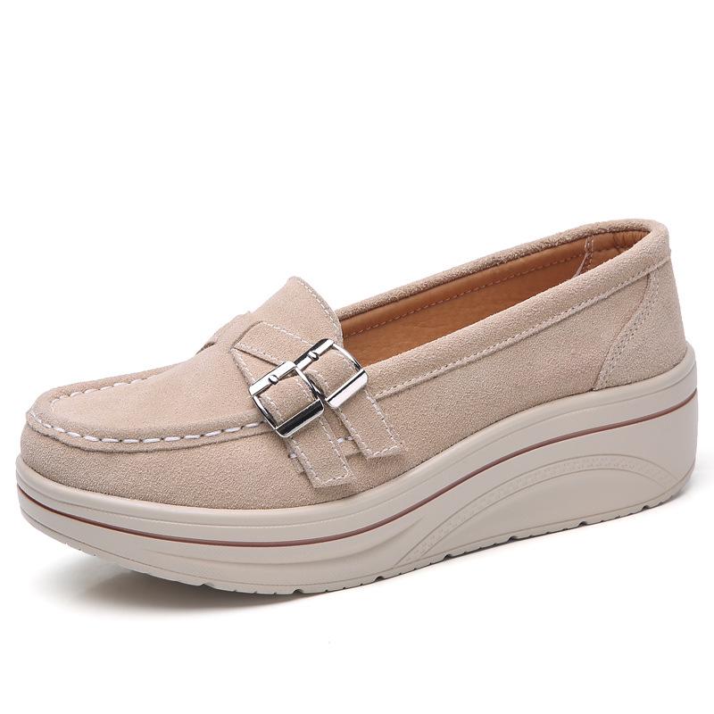 Lace-up Women Platform Shoes Fashion Wedge Heels Leather Casual Walking Shoes Elegant Working Shoes Loafers for Mother