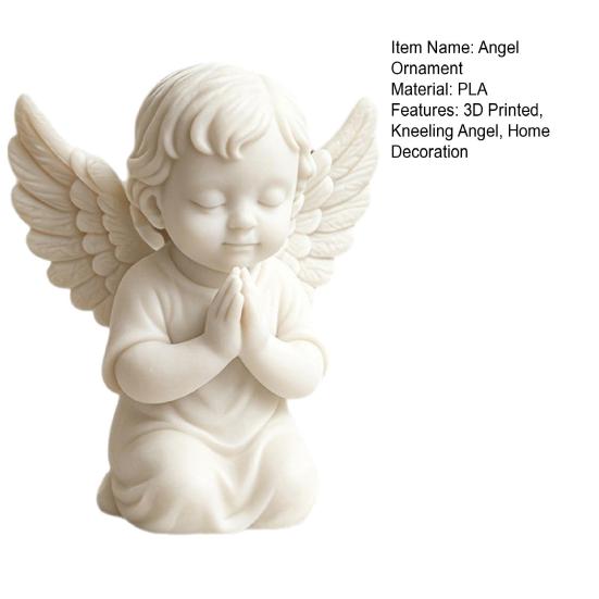 Statua d'Angelo in Ginocchio Stampata in 3D, Cherubino in Preghiera Statuetta da Scrivania, Scultura d'Angelo con Ali per Decorazione Casa Ufficio Interno Esterno Giardino