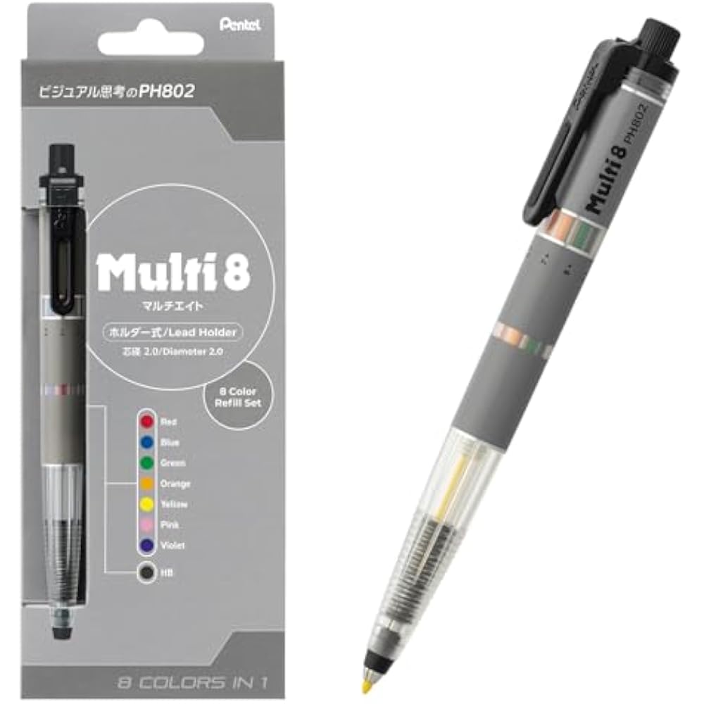Pentel XPH802ST Multi-8 Color Mechanical Pencil with 8 Color Refill Set