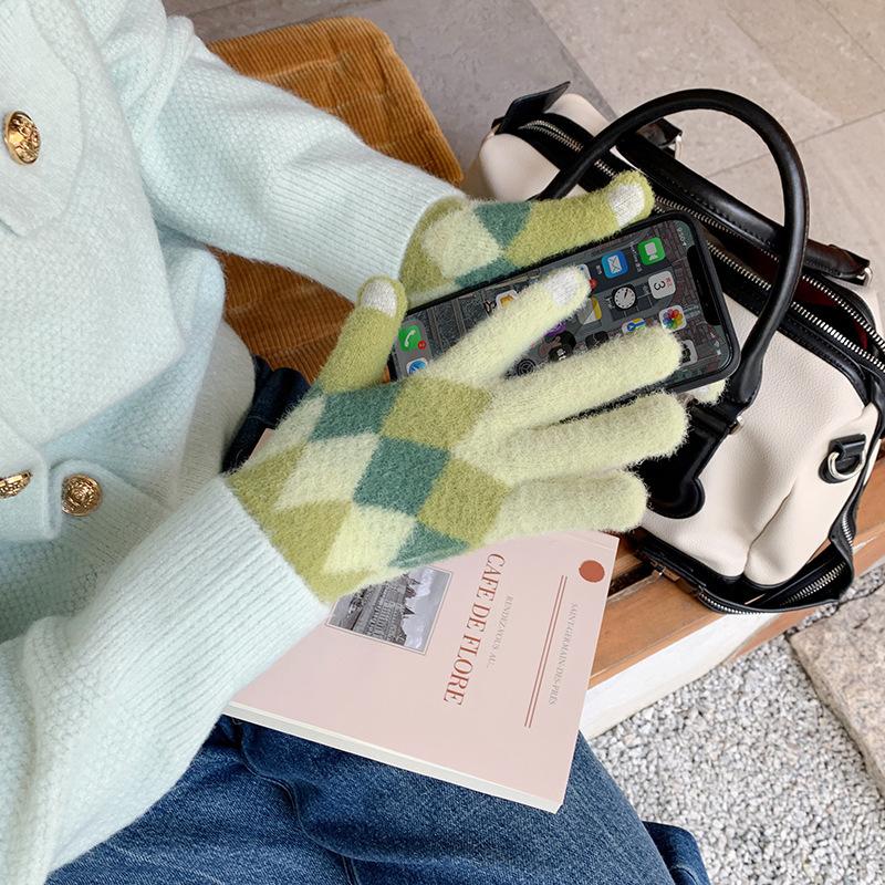 Women Winter Cycling Touch Screen Knitted Glove Students Fashion Warm Full Finger Mittens Female Knitted Glove Wholesale T89