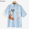 ZANZEA Women Casual Turn Down Collar Loose Short Sleeve Grid Print Blouse