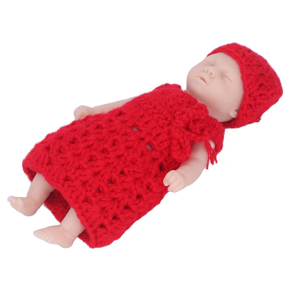 6in Simulation Doll with Red Sweater Solid Silicone Newborn Doll Toy for Over 3 Years Old