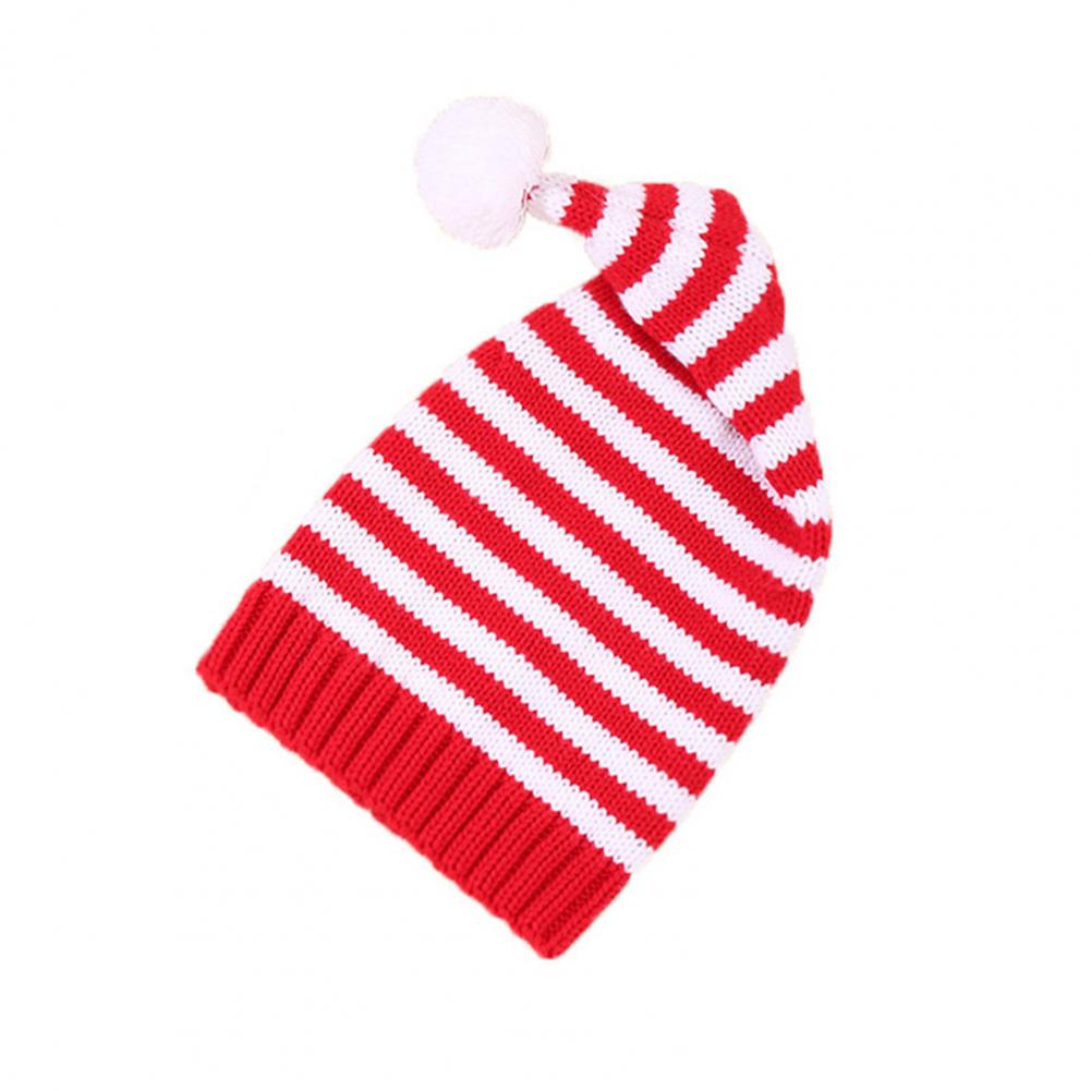 

Unisex Christmas Hat Contrast Color Striped Print Baggy Plush Ball Decor Thick Ear New Year Party Photo Prop Beanie Durable Material One Size белый