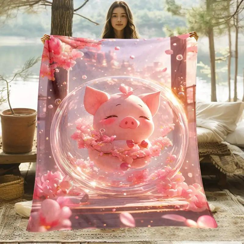 

Pig in glass ball print lightweight flannel blanket soft and warm perfect for camping picnics travel office sofa 75x100cm
