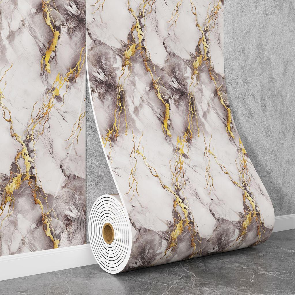 Self-Adhesive Waterproof Imitation Marble Tile Wall Sticker for Bathroom, Living Room, Kitchen, and TV Background.