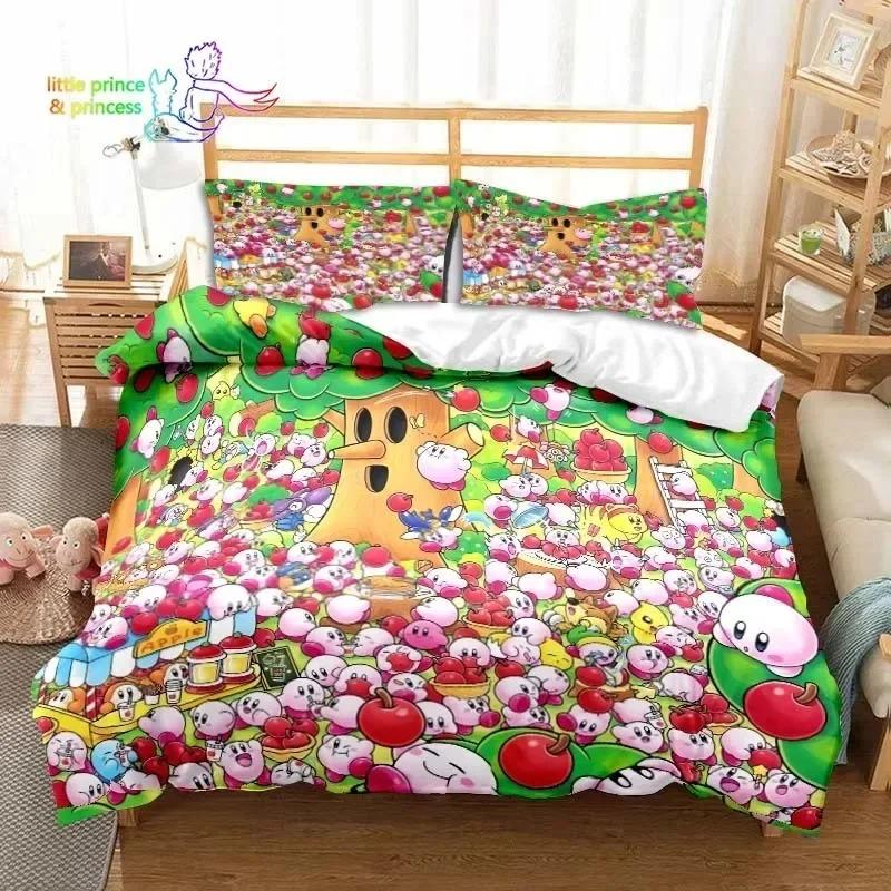 3D Design Printed Kawaii Cartoon Kirbys Bed Ensemble Single Size Single Size Full Queen Dimension King Dimension Size Bed Kit Adult Kid Bedroom