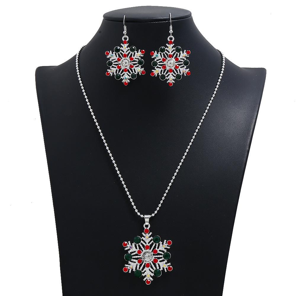 Snowflake Necklace Set With Rhinestone Decor And Alloy Chain Christmas For