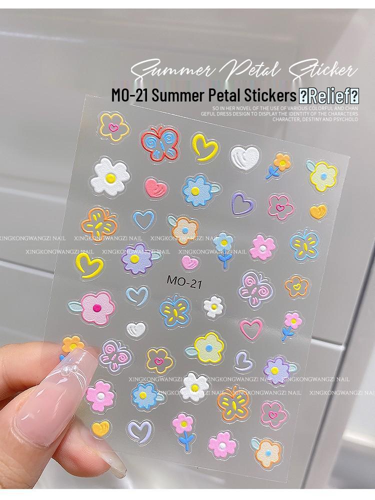 Summer Macaron 3D Petal Nail Stickers - Cute Embossed Nail Decorations