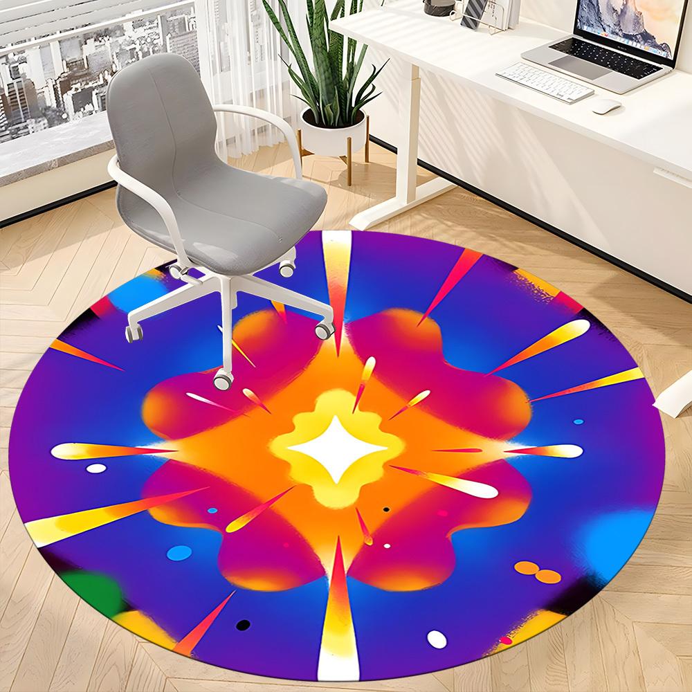 1PC Abstract Colorful Design Office Round Rug, Non slip, Soft and Durable Office Rug for Interior Decoration, Perfect for Office