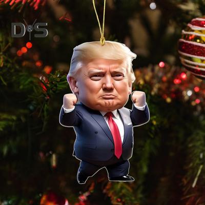 7 Pezzi Ornamento di Natale Trump Acrilico Piatto 2D Cartone Animato Trump Ornamento da Appendere Decorazione Albero di Natale Ciondoli per Zaino Regalo per i Fan di Trump