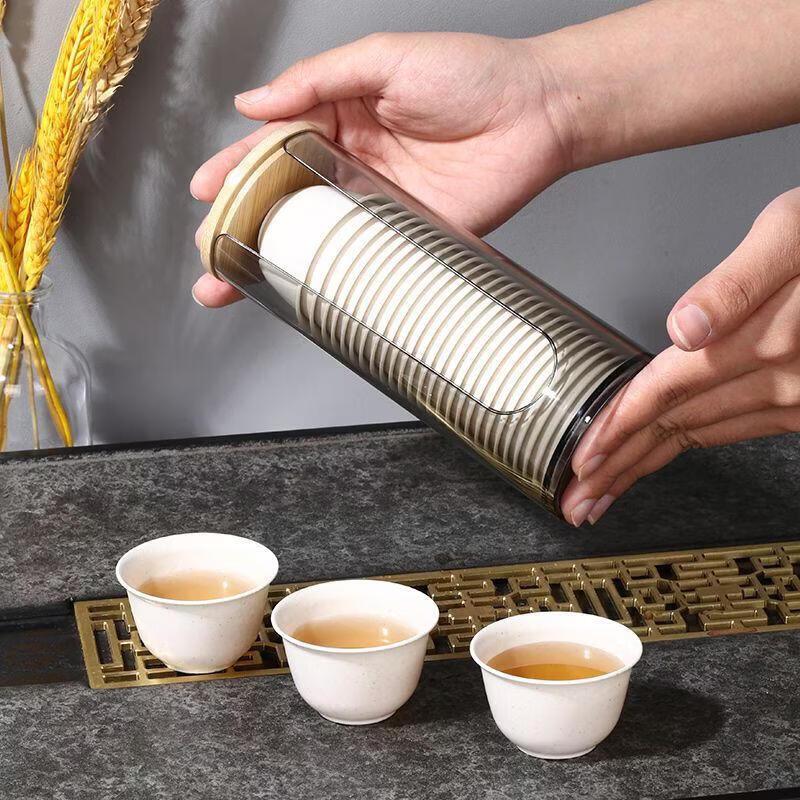 Chixing Rice Husk Disposable Tea Cups & Holder Set