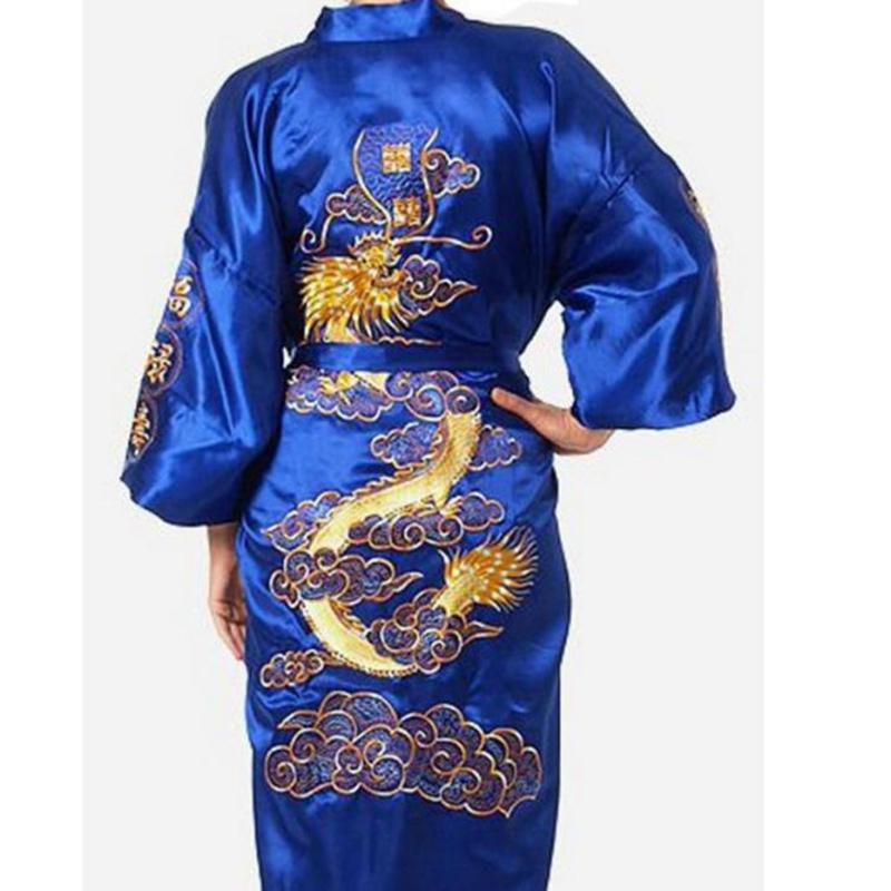Men's Embroidery Dragon Kimono Robe Soft Pajama Gown Comfortable Sleepwear Bath Nightgown