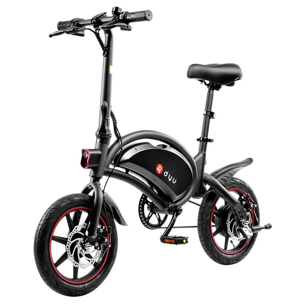 DYU D3F Electric Bicycle 14" Tire 250W Motor Mini City Electric Bike Top Speed 25Km/h Dual Disc Brakes 36V 10AH Foldable Black