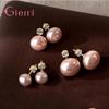 Elegant Pink Glossy Pearl Stud Earrings For Women Exquisite 925 Sterling Silver Earrings Wedding Party Geometric Jewelry Gift