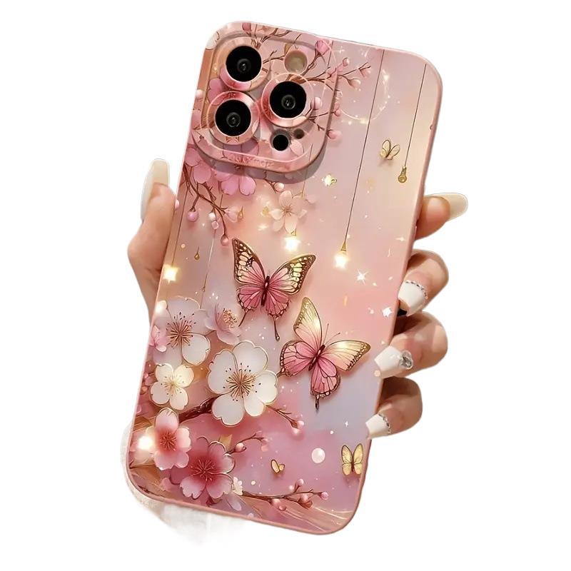 New Mobile Phone Case, Pink Butterfly Matte Mobile Phone Case, Suitable for Iphone17 Protective Case, Apple 15 Soft Case.