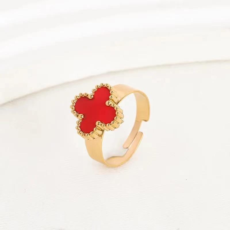 

13mm High-End Fashion Four-Leaf Clover Ring Titanium Steel Sweet Style Open Adjustable Women s Ring