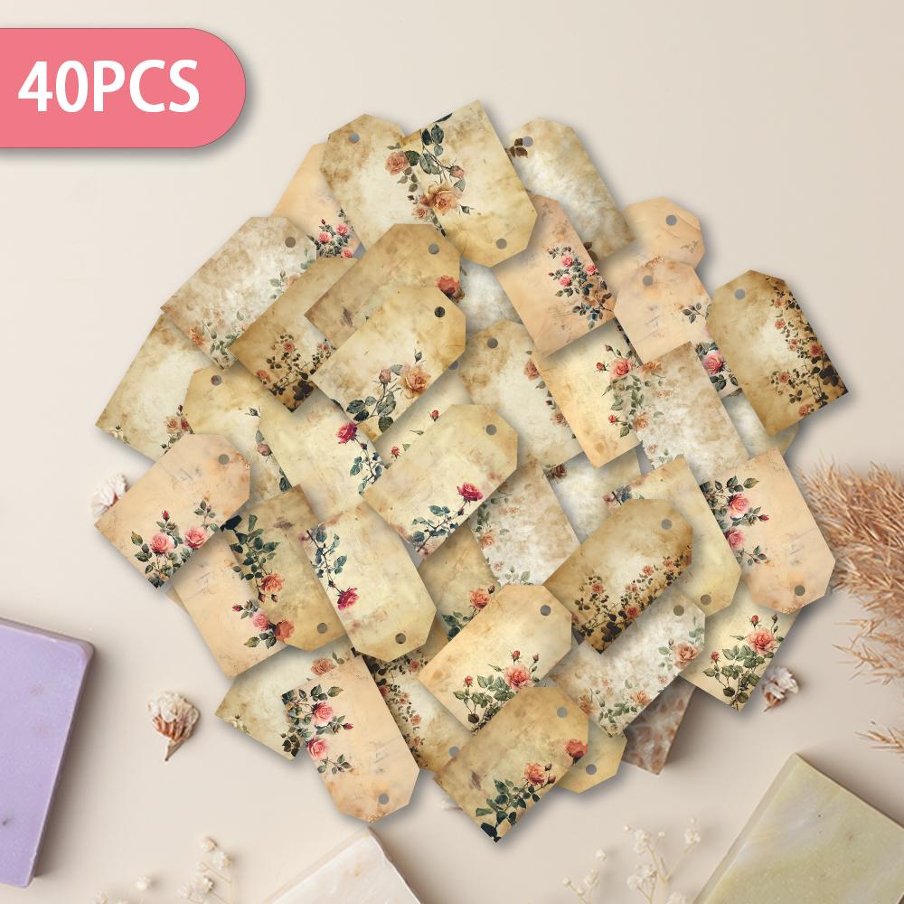 40pcs blank floral tags for gifts, weddings, bridal showers, birthdays, message cards, greeting cards, with jute twine included.