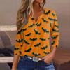 Women's T Shirt Halloween Print Button 3/4 Sleeve Daily Weekend Fashion Basic V- Neck Regular Top